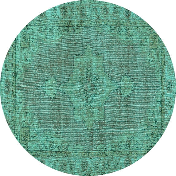 Ahgly Company Machine Washable Indoor Round Persian Turquoise Blue Traditional Area Rugs, 5' Round