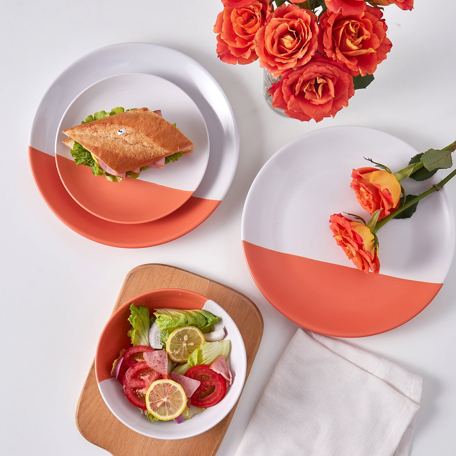 Stone Lain Lizzy Stoneware 12-Piece Round Dinnerware Set, Orange, CB