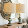 Oneach Farmhouse Retro Green Resin Nightstand Table Lamps Set of 2 for