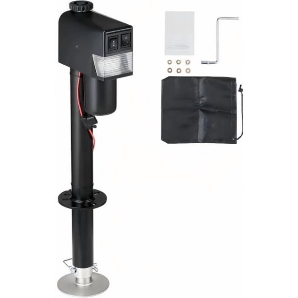 Yeshouse Gato de remolque eléctrico, gato de lengüeta eléctrico de alta resistencia con cubierta protectora impermeable y luz LED, para levantar remolques de RV, autocaravanas de viaje, utilitarios