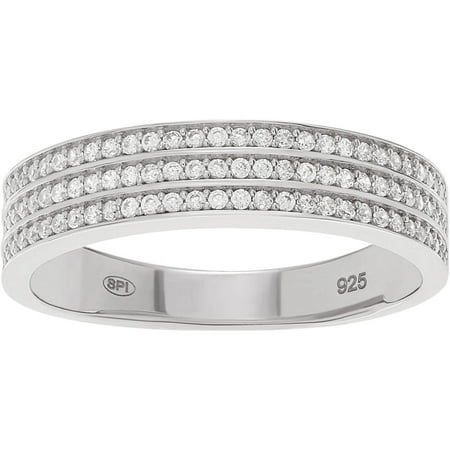 Alexandria Collection Women's Round-Cut CZ Sterling Silver Multi-Row Wedding Band