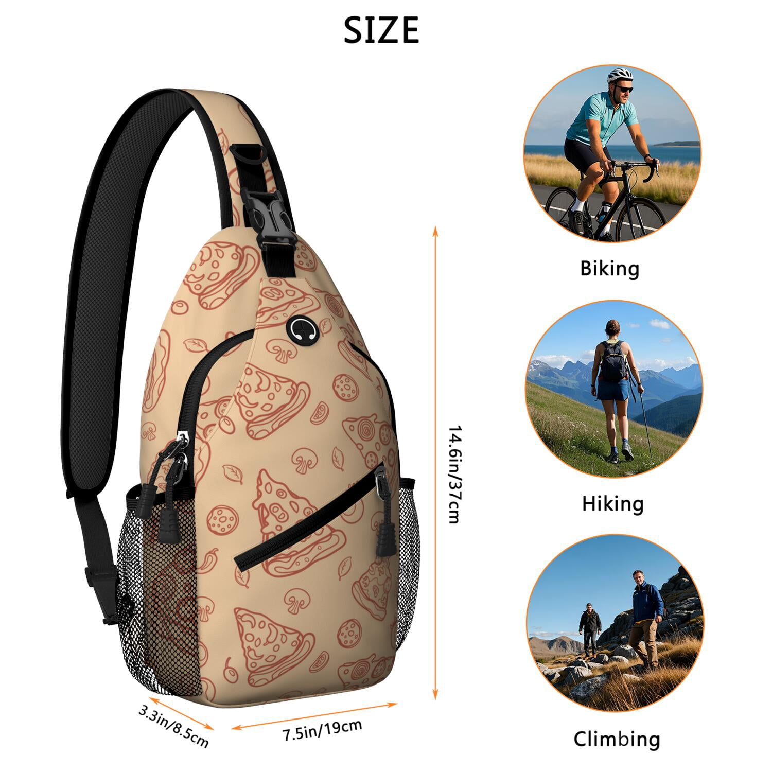 Pizza Party Crossbody Chest Bag - Durable & Comfortable Shoulder Backpack for Outdoor Enthusiasts & Minimalists - Travel-Ready Food-Themed Design