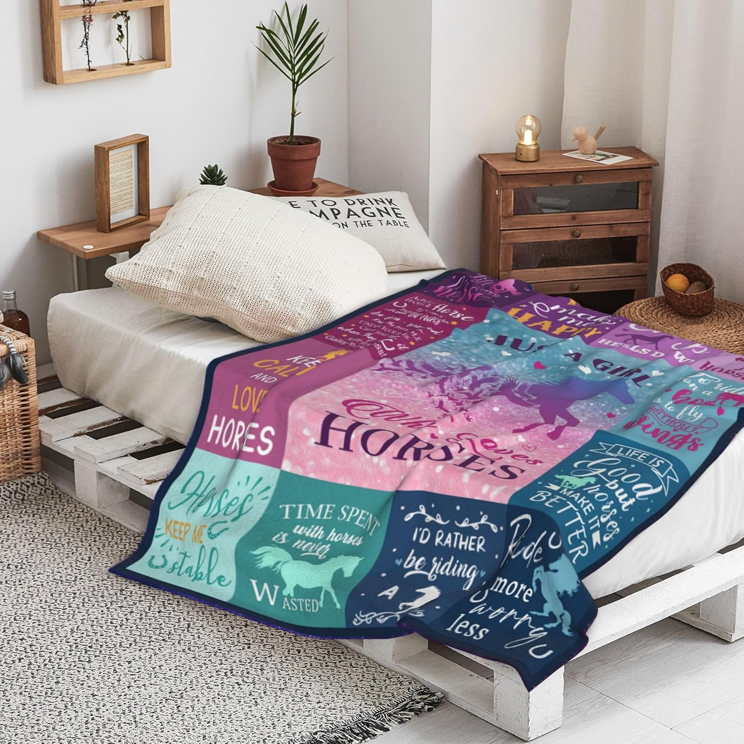 Horse Gifts for Girls Women Horse Blanket for Girls Best Gifts for Horse Lovers Girls - Just A Girl Who Loves Horses Birthday Anime Decor Throw Blanket 40"x50"