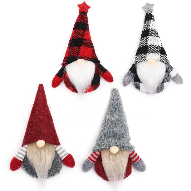 10 Gorro de felpa a cuadros navideño, gnomo colgante, bonito adorno para muñeca, 1 Juego