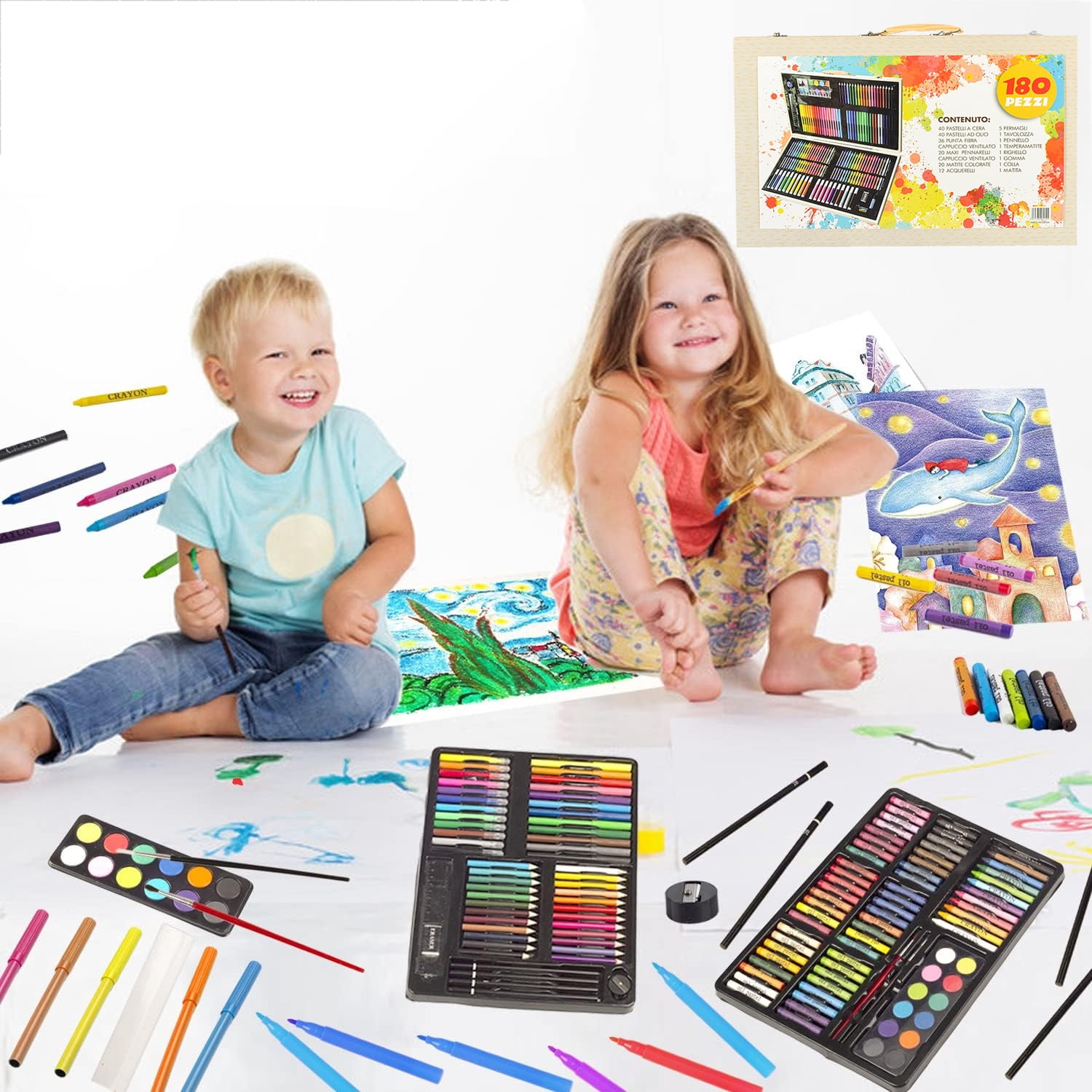 180 PCS Art Supplies, Drawing Art Kit in Wood Storage Case, for Kids Girls Boys Teens Artist 5 6 7 8 9 11 12, Creative Gift Box for Adults Artist Beginners Kids Girls Boys