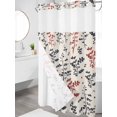 thumbnail image 3 of No Hook Shower Curtain with Snap-in Liner, Grey Red Botanical Waterproof Fabric Bathroom Curtains, Rustic Country Spring Floral Summer Leaf Bath Curtains & Mesh Top Window 54"x78", 3 of 9