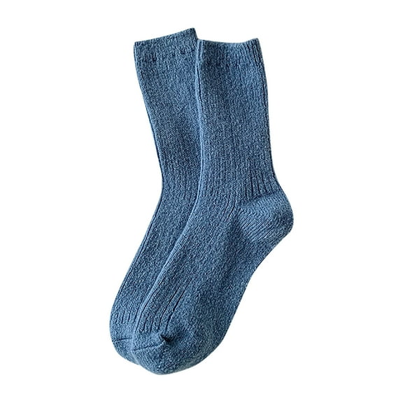 Prolriy Crew Socks for Women Autumn and Winter Solid Color Multicolor Thickened Warm Socks Casual Midtube Socks Womens Socks Blue