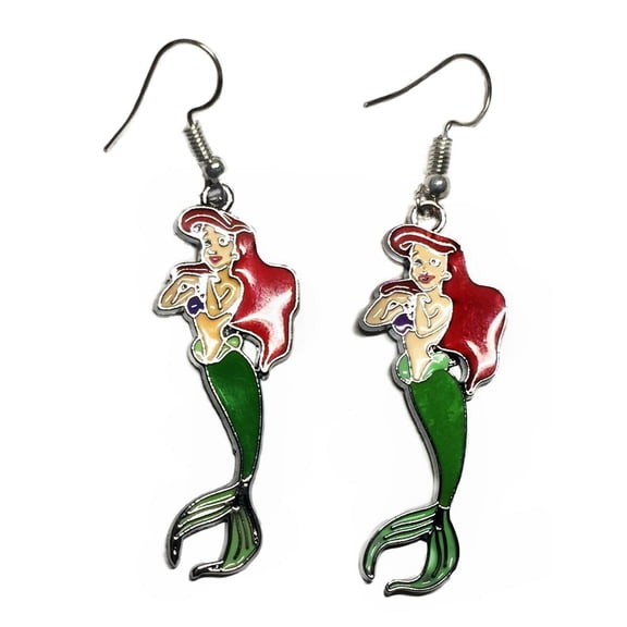 The Little Mermaid Figure Enamel Filled Metal French Wire Earrings