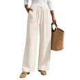 thumbnail image 2 of Stralyhd Women's Wide Leg Pants Corduroy High Elastic Waisted Drawstring Business Offices Casual Trousers Fashion Clothing with Pockets White M, 2 of 4