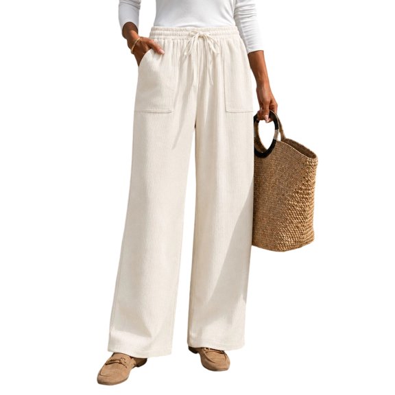 DORKASM Corduroy Pants Women High Waist Y2k Trendy Trousers Fall Winter Loose Fit Solid Color Fashion 2026 Pants with Pockets White S