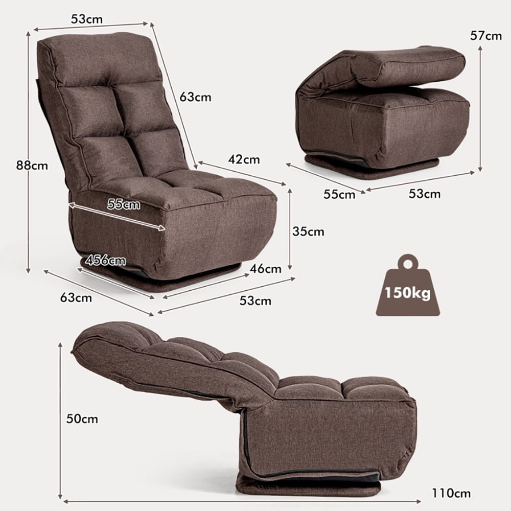 Finihen Swivel Folding Lazy Sofa Chair, Floor Chair, 360-Degree Swivel Folding Floor Chair with 6 Adjustable Positions, for Living Room, Bedroom, for Gaming, Reading, Coffee