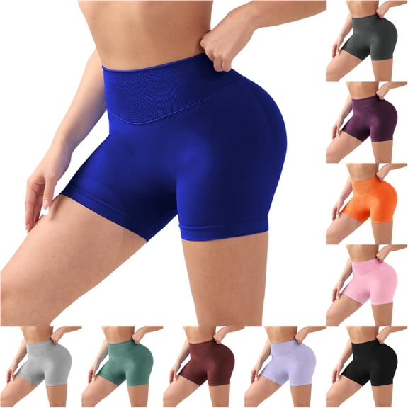 xfsWaSs High Waisted Yoga Shorts for Women Soft Workout Running Athletic Gym Shorts Solid Color Comfort Seamless Sports Biker Shorts