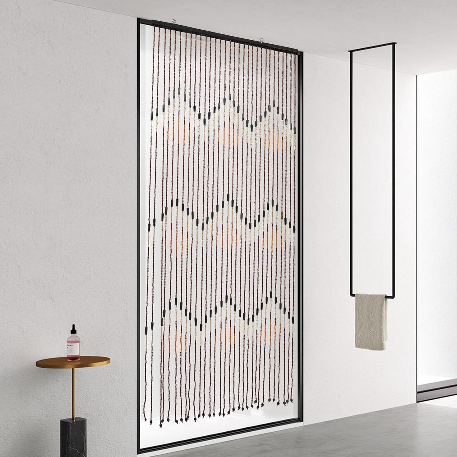 31 Line Wave Dense Fringe Beaded Door Curtains Handmade Wood Beaded Door Beads
