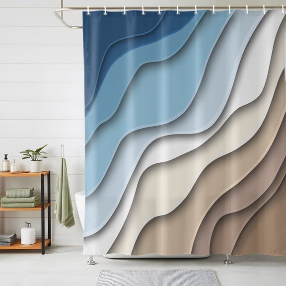 Shower Curtains for Bathroom, Navy Blue Brown Ombre Waterproof Fabric Shower Curtain, Modern Geometric Abstract Cream Decorative Bathroom Curtain for Bathtub, 72"x78", No Hooks Included