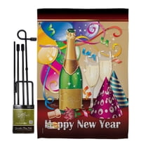 Breeze Decor BD-NE-GS-116008-IP-BO-D-US10-BD 13 x 18.5 in. Happy New Year Winter Impressions Decorative Vertical Double Sided Garden Flag Set with Banner Pole