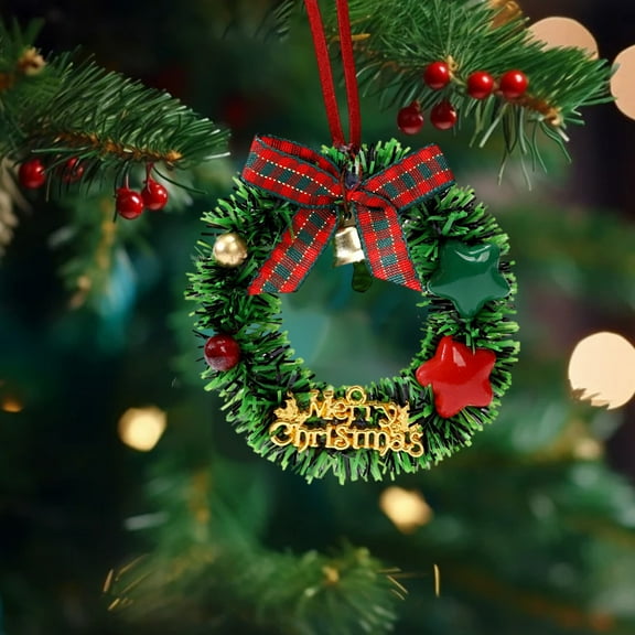 Small Christmas Wreaths for Front Door Artificial Christmas Wreath with Balls and Ribbon Hanging Wreaths for Xmas Tree Wall Windows Home Decor Outdoor Indoor