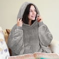 thumbnail image 3 of Catalonia Oversized Hoodie Blanket Sweatshirt, Comfortable Sherpa Lounging Pullover for Adults, Gifts for Women, Ash Grey, 3 of 7