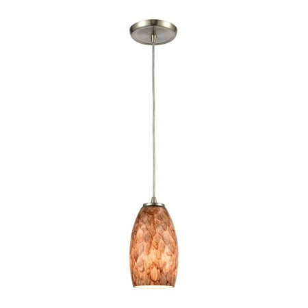 

Elk Home Nature s Collage 5 Wide 1-Light Mini Pendant - Satin Nickel with Feathered Brown Glass