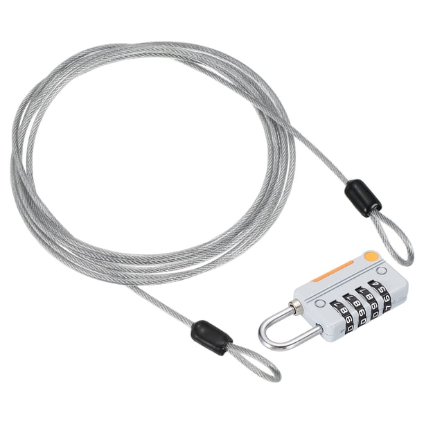 Candado de combinación de 4 dígitos Uxcell con cable de seguridad 1 Set candado exterior cadena gris 5 pies