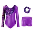 thumbnail image 2 of AWZXDE Girls Long Sleeve Gymnastics Leotard With Digital Print Ballet Dance Unitard For Training Performance Comfortable Stretch Outfits Set Dark Purple,8-9 Years, 2 of 3