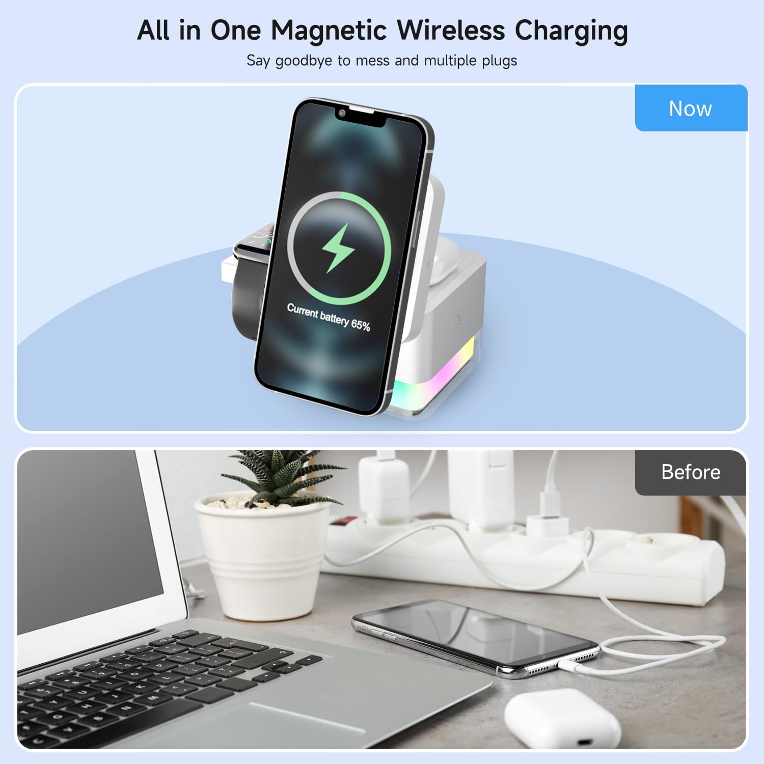 Formagix 15W Charging Station Cube;3 in 1 Magnetic Charger for iPhone, AirPods & Apple Watch