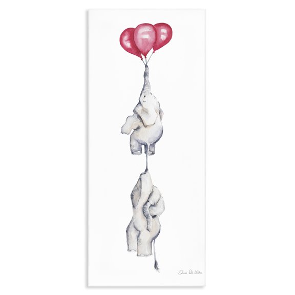 Stupell Industries Minimalist Kids' Baby Elephants Flying with Floating Red Balloons Canvas Art, 10 x 24, by Aimee Del Valle