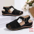 thumbnail image 5 of Fisherman Sandals for Women Splice T-Strap Closed Toe Cutout Slingback Walking Shoes Comfy Soft Sole Summer Wedges Black Size 7.5, 5 of 8
