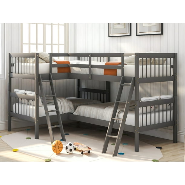 L Shaped Bunk Bed Twin Size Four Kids, Art Van Bunk Beds