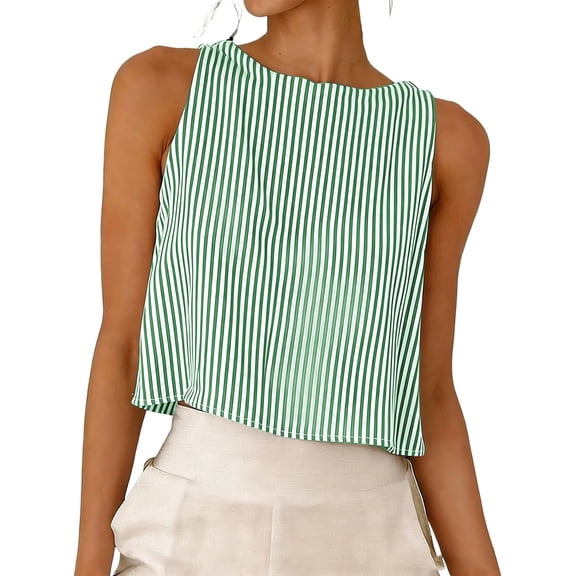 STETMN Women's Striped Tank Top Casual Summer Crop Sleeveless Tops Button Reversible Vest Top for Daily Wear
