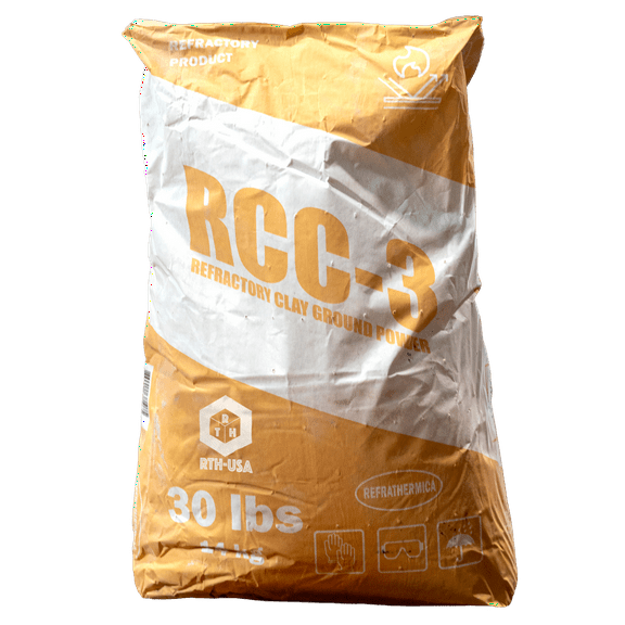 RTH-USA RCC-3 Refractory Clay Ground Powder | 30 lb Bag | High-Temperature Resistant Clay for Furnace Lining and Refractory Mixes | Natural Fireproof Material