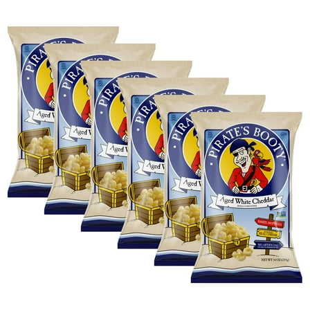 (6 pack) Pirate's Booty Gluten-Free Aged White Cheddar Cheese Puffs Snack, 10 oz Family-Size Bag