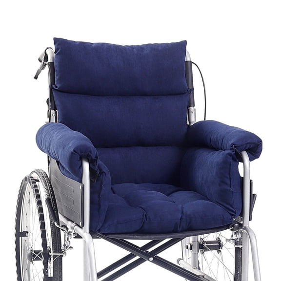Wheelchair Cushions ,Tailbone&Back Support ,Armrests Comfortable Wheelchair Accessories ,Prevent Pressure Sore, Suit for 18'' Wheelchair ,Non-Slip 4 Straps(Navy)