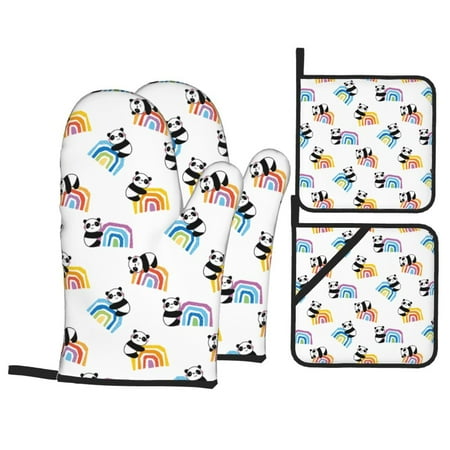 

Oven Mitts and Pot Holders 4 Piece Panda And Rainbow High Heat Slip Resistant Oven Mitt and Trivets Set Kitchen Oven Glove Pot Holders for Cooking Baking Grilling