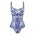 thumbnail image 1 of Women‘s One Piece Swimsuit Tummy Control Underwire Bathing Suits Retro Printed Monokini Swimwear, 1 of 5