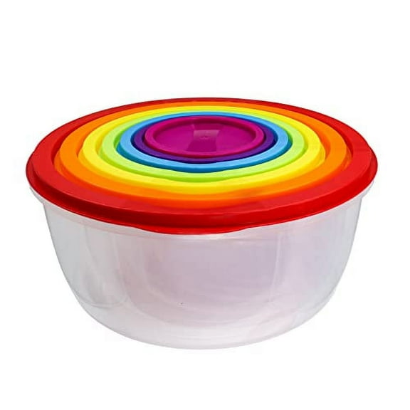ATRDTO Dishwasher Safe Salad Bowl Set with Lid Round Plastic Clear, Multicolor, 7 Count
