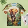 thumbnail image 4 of Colorful Elephant Flower Womens Tops Women's Fashion Casual Short Sleeve Flower Print Round Neck Pullover Top Blouse, 4 of 6