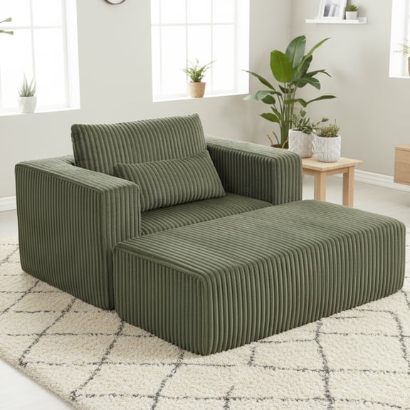 Jopath Oversized Accent Chair with Ottoman,Corduroy Lounge Chair Modular Floor Couch Reading Armchair for Living Room,Bedroom,Green