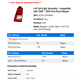 thumbnail image 2 of Left Tail Light Assembly - Compatible with 2000 - 2003 Ford Focus Wagon 2001 2002, 2 of 2