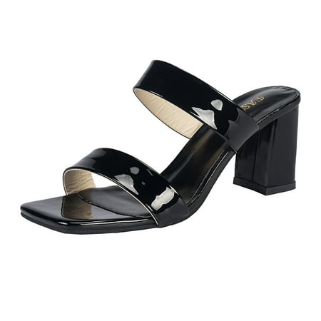 

semimay ladies summer solid color leather thick high heel thin strap fashion sandals