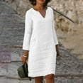 thumbnail image 2 of Womens Summer V Neck Linen Dress Loose Half Sleeve Solid Linen Dress White M, 2 of 7