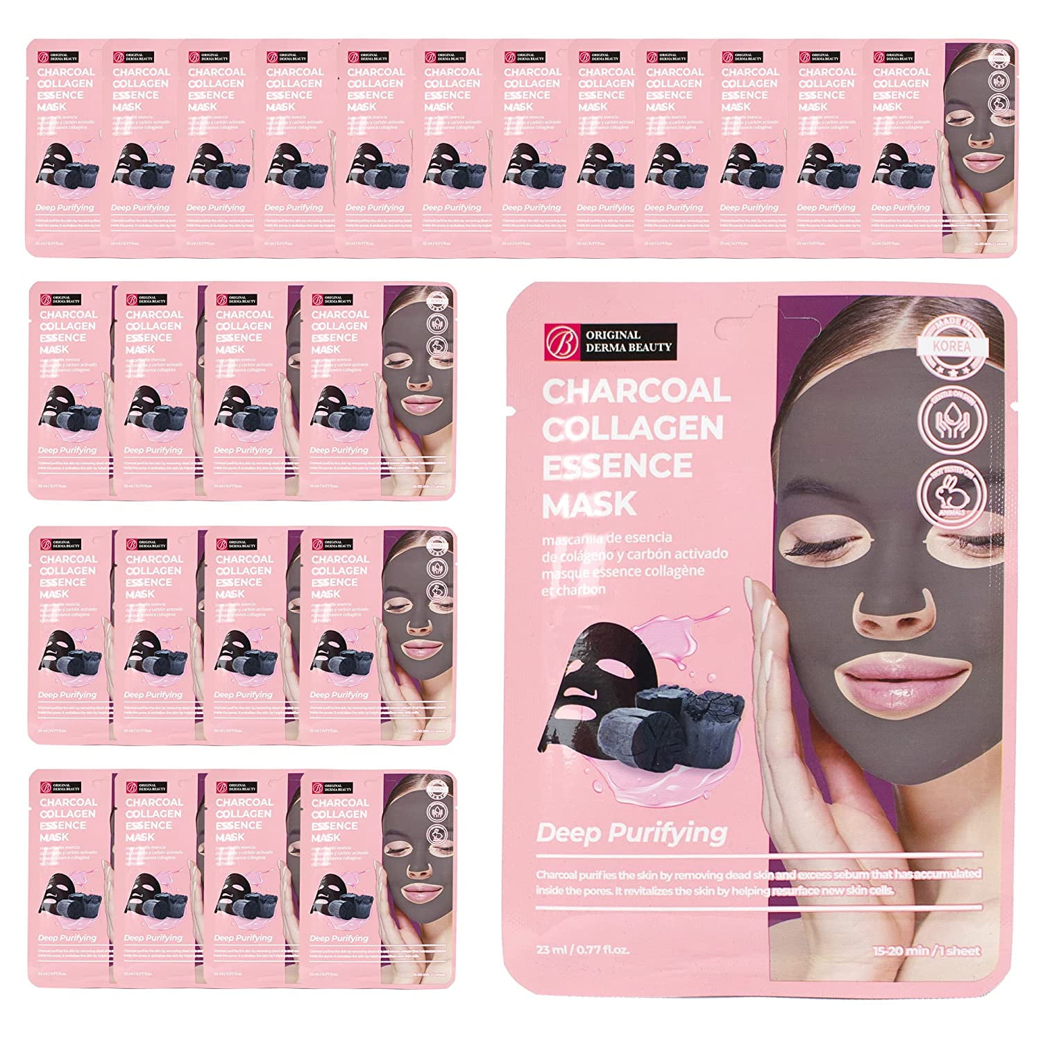 Original Derma Beauty 24 Pack Deep Purifying Charcoal Collagen Essecne