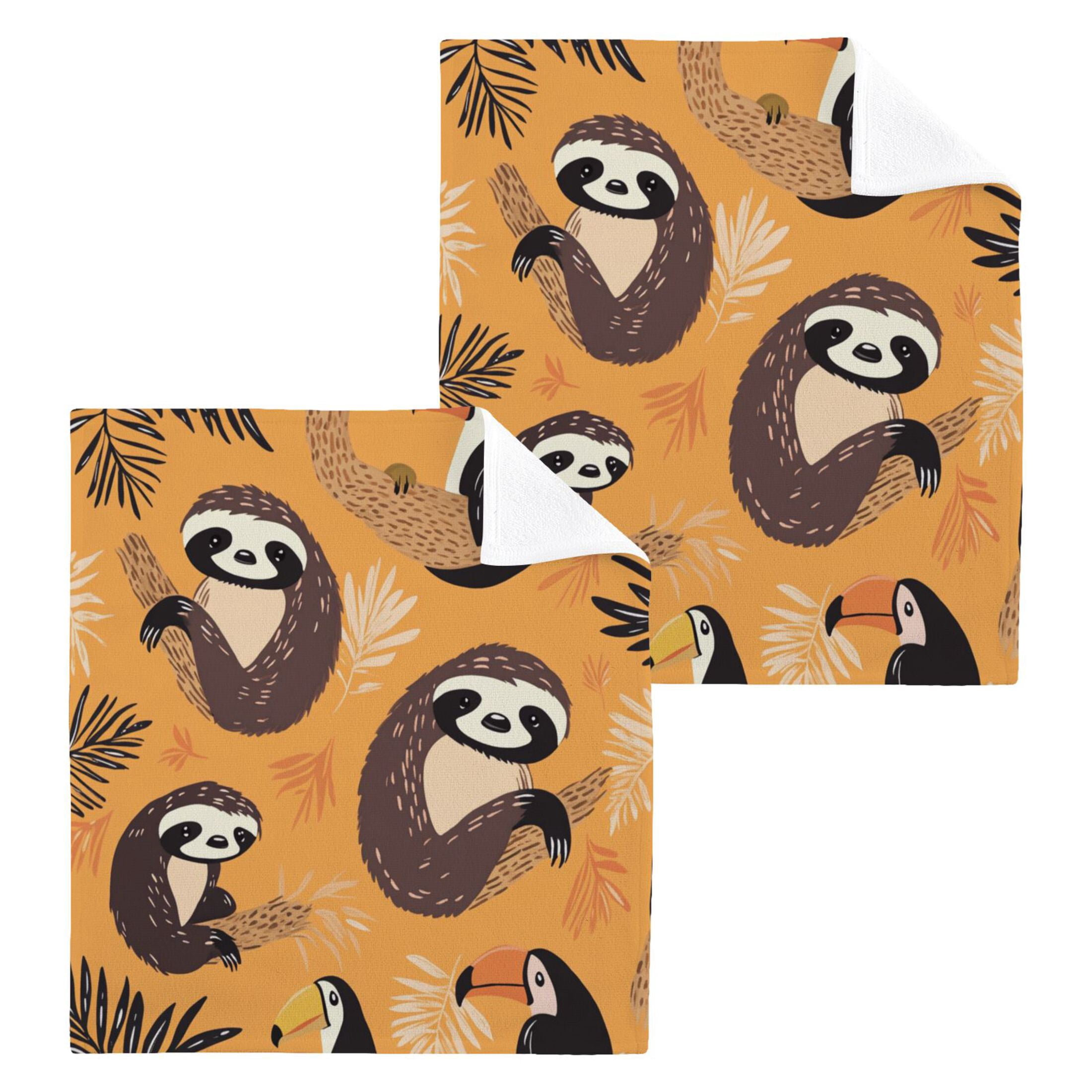 A Pattern with Cute Sloth and Toucan in The Jungle 100% Cotton Face Towel 12x12in Soft Absorbent Washcloth Durable Printed Hand Towels for Bathroom Travel 6 Pcs