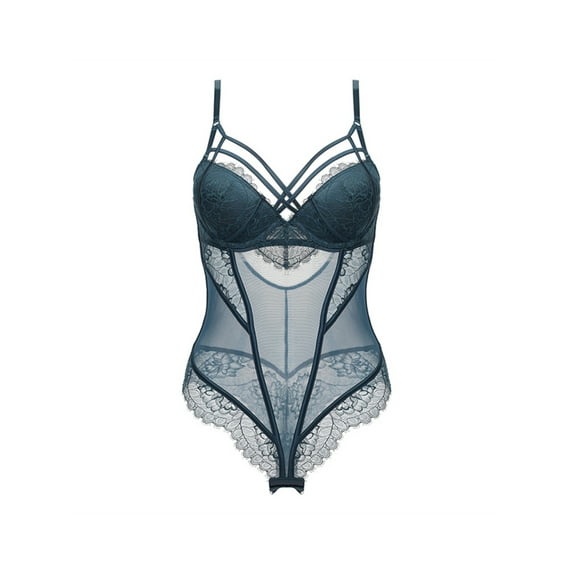 Women Sexy Lingerie Bodysuit Sheer Mesh Lace Corset Bustier Bodycon Babydoll Leotard Short Romper