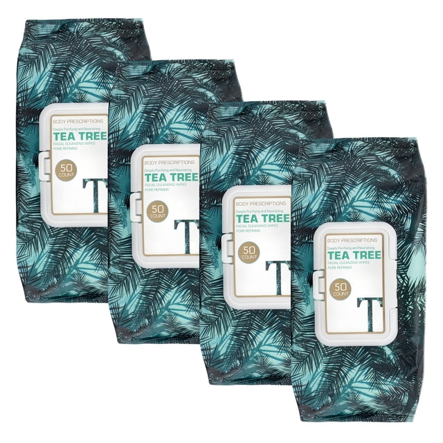 Toallitas limpiadoras de maquillaje Body Prescription Tea-Tree 50x4