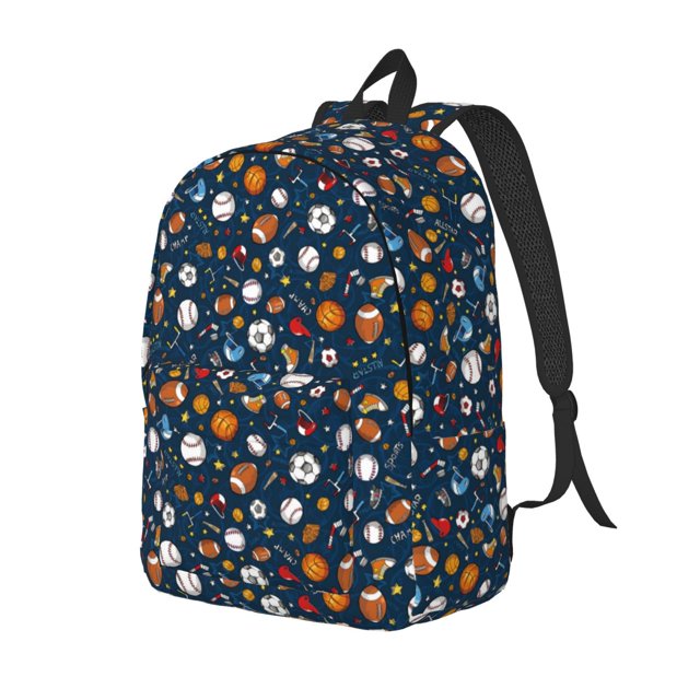 Fotbe Ball Sports Printed Canvas Daypack - Stylish and Durable Vintage Compact Backpack - Class, Work, Travel, or Laptop Bookbag,Organized Compartments-Small