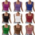 thumbnail image 3 of DuoJiaJ Womens Y2K Crop Top, Square Neck Sleeveless Solid Color Vest Pink S, 3 of 7