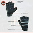 thumbnail image 4 of Daniel Smart Men’s Leather Gloves – Fingerless Motorcycle Gloves with Gel Palm, Reflective Piping Design & Wrist Strap, 4 of 6