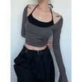 thumbnail image 4 of KelaJuan Women's Summer Halter Cami Tops, Solid Color Long Sleeve Scoop Neck Crop Tops + Camisole Outfits, 4 of 6