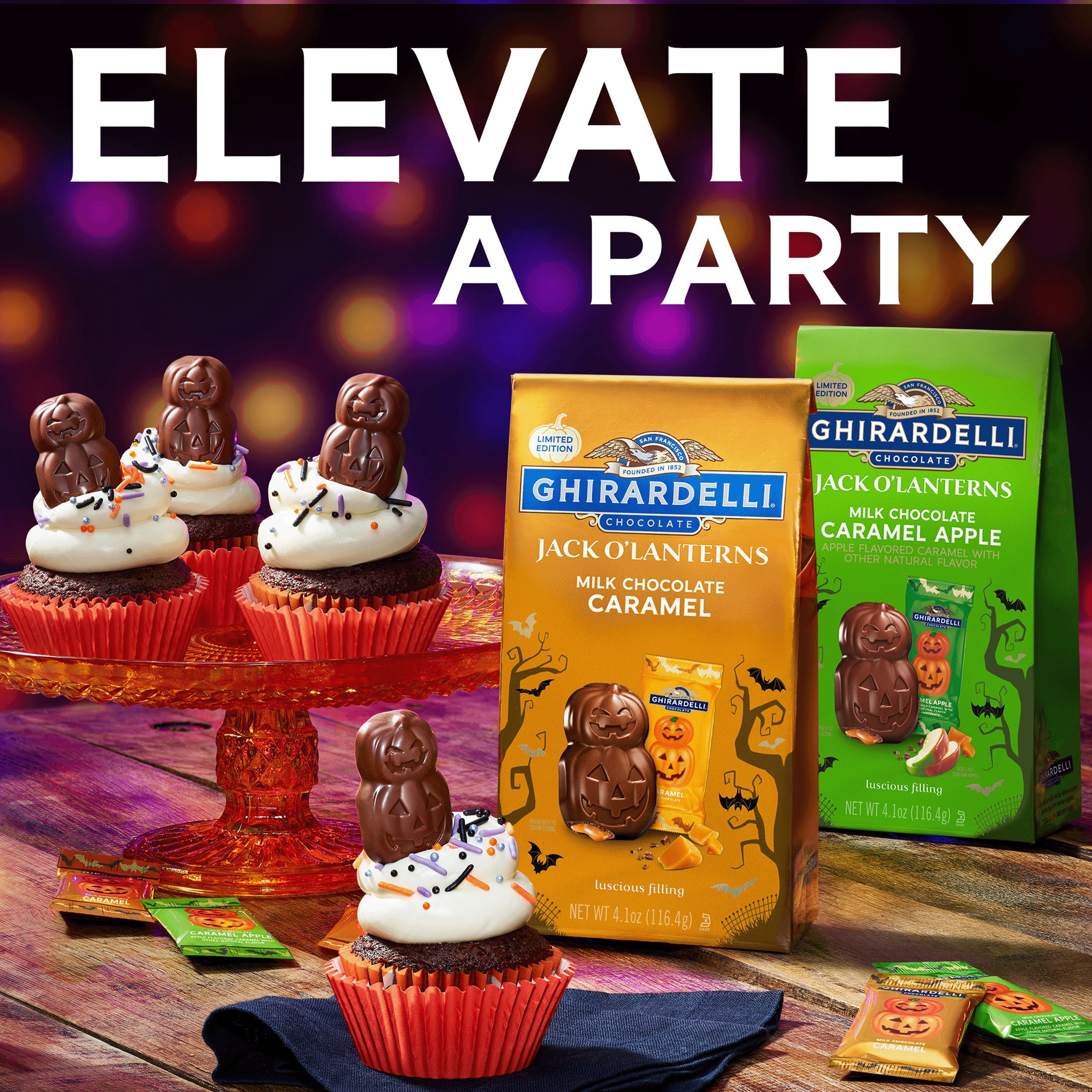 Ghirardelli Milk Chocolate Caramel Jack O' Lanterns, 4.1 oz Bag