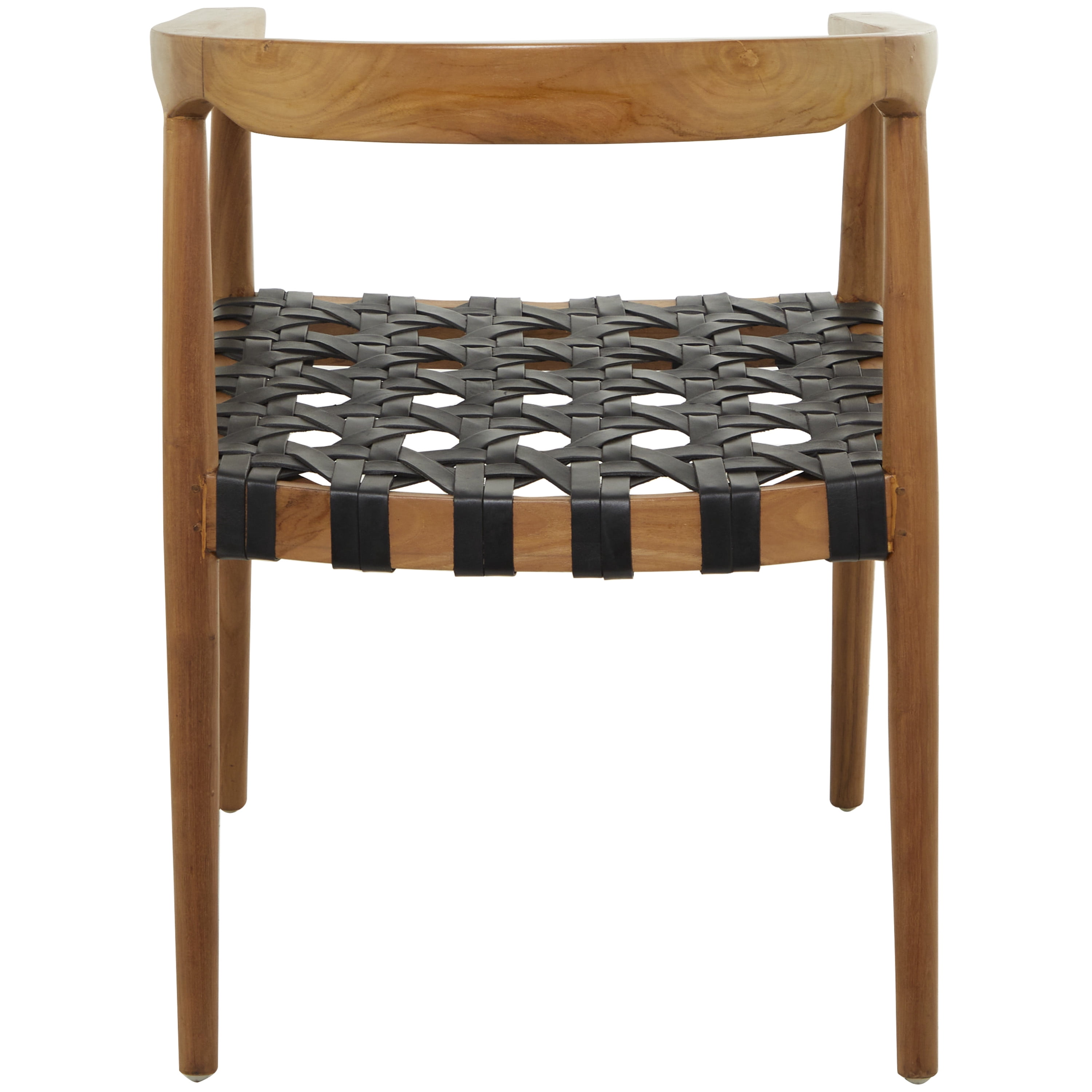 DecMode Modern Teak Wood Indoor Dining Chair with Leather Seat